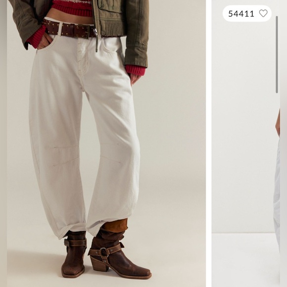 NWOT Free People We The Free Good Luck Mid-Rise Barrel Jeans optic white - 26S - Picture 9 of 12